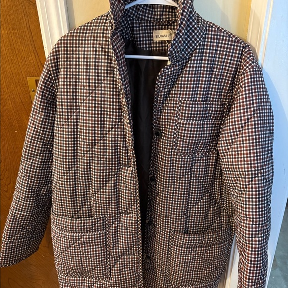Brown Checkered Puffy Jacket - Picture 1 of 5